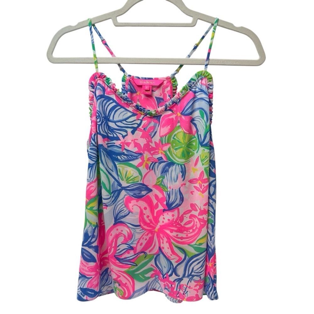 Lilly Pulitzer Ruffled Dusk Top Havana Cocktail Floral Cami Tank BNWOT Size S